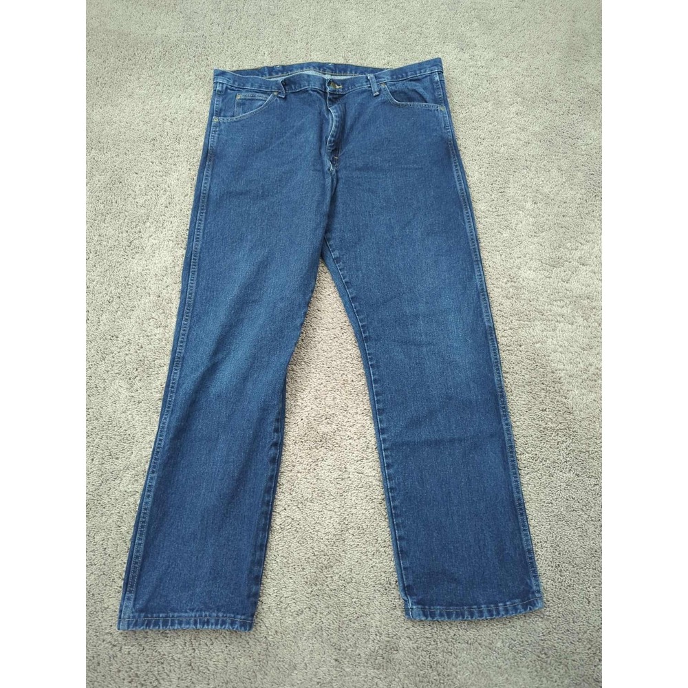 Wrangler Jeans Mens 42x34 Blue Denim 100% Cotton Rugged Wear Made in Mexico